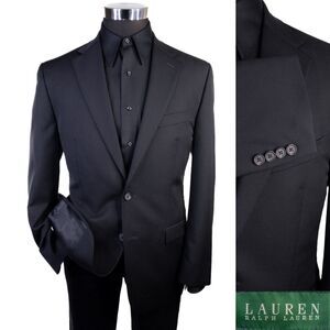 Lauren Ralph Lauren Black SOLID 39R Wool Two Button Suit Coat Blazer Jacket